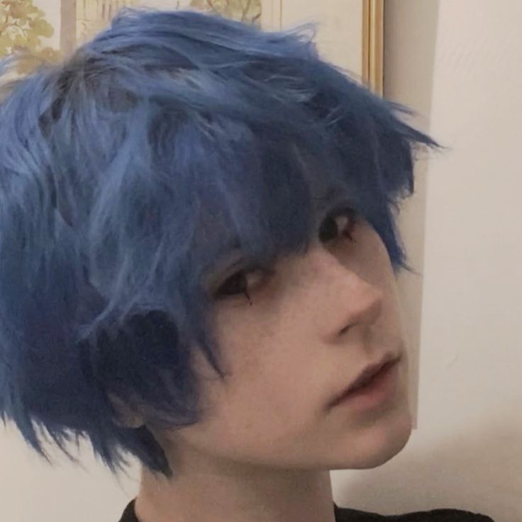 Trans Haircuts, Alter Faceclaims, Ftm Haircuts, Mens Blue Hair, Blue Grey Hair, Short Dyed Hair, Light Blue Hair, Dark Blue Hair, Short Grunge Hair