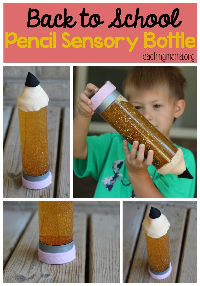 the back to school pencil sensory bottle is made out of paper and glitter bottles