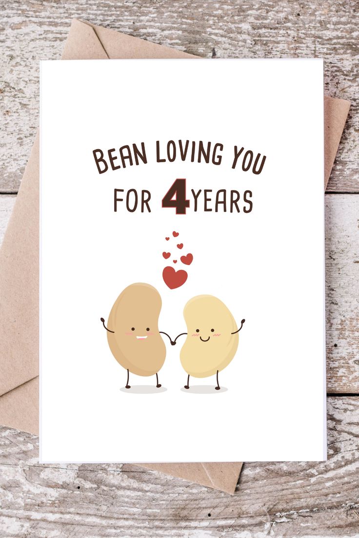 Cute Mockup of Bean Loving You for 4 Years - Printable Anniversary Card for Free 3 Rd Year Love Anniversary Quotes, Anniversary Gift Cards For Him, 3 Year Anniversary Cards, 3 Year Love Anniversary Quotes, Free Printable Anniversary Cards Husband, 3rd Love Anniversary Quotes For Him, 3rd Love Anniversary, 3rd Anniversary Quotes For Boyfriend, Happy 3rd Anniversary My Love