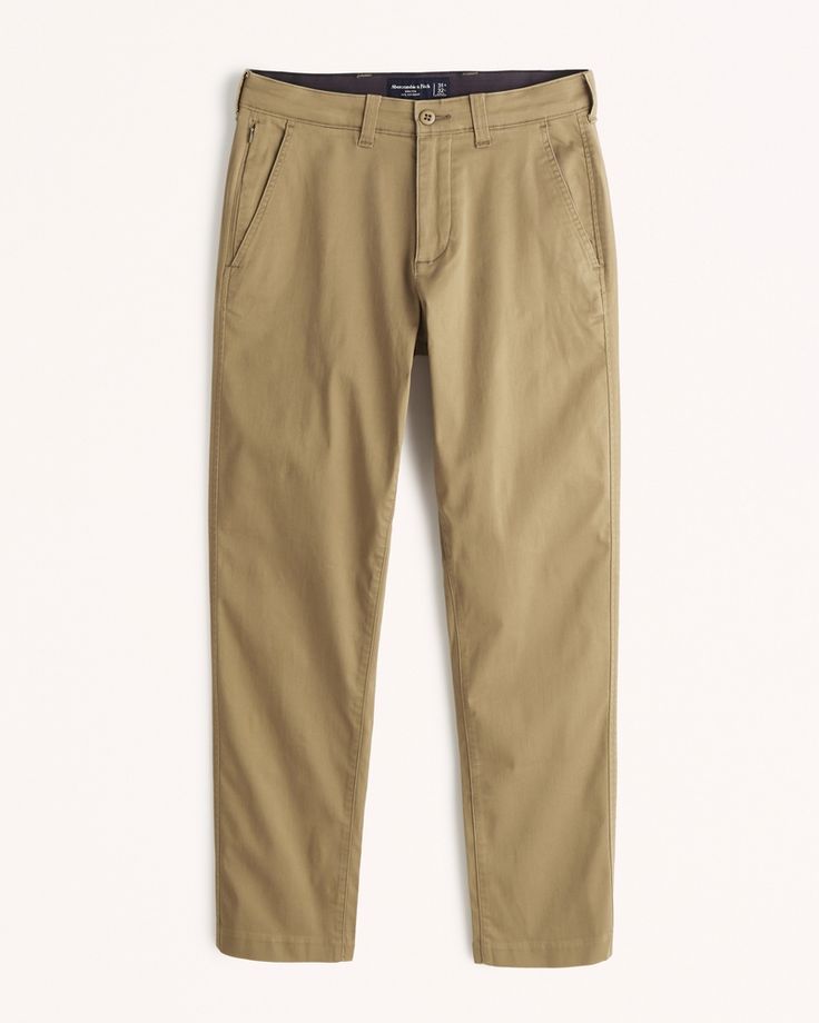 Men's 90s Straight Modern Chino | Men's Bottoms | Abercrombie.com Casual Fitted Straight Chinos, Fitted Straight Chinos In Casual Style, Casual Tapered Straight Bottoms, Casual Fitted Work Pants With Five Pockets, Casual Straight Tapered Pants, Straight Relaxed Fit Pants For Everyday, Everyday Straight Relaxed Fit Pants, Casual Solid Color Mid-rise Chinos, Everyday Relaxed Fit Straight Pants