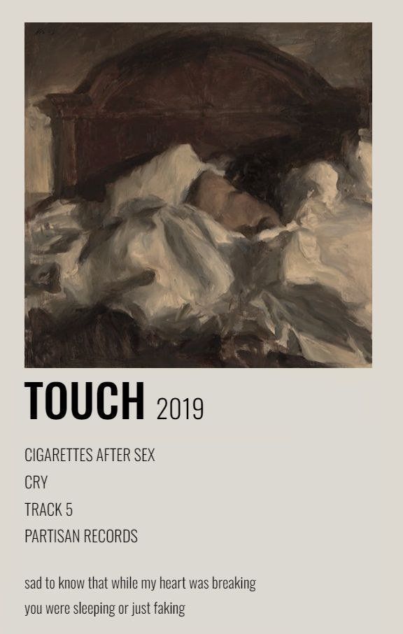 a poster with an image of a woman laying in bed and the words touch 2019 written below it