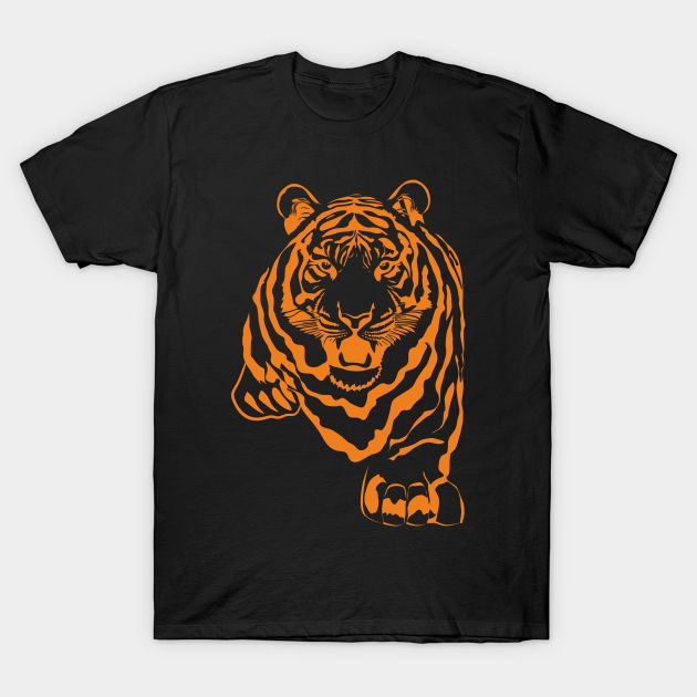 Tiger -- Choose from our vast selection of Crewneck and V-Neck T-Shirts to match with your favorite design to make the perfect custom graphic T-Shirt. Pick your favorite: Classic, Relaxed Fit, V-Neck, Tri-Blend, Dolman Extra Soft Tri-Blend, Slouchy V-Neck, Slouchy, Premium, Heavyweight, Curvy, Ringer, and Curvy V-Neck. Customize your color! For men and women. Halloween Orange Graphic Print T-shirt, Orange Halloween Graphic T-shirt, Orange Graphic Print Tops For Fan Merchandise, Orange Graphic T-shirt For Streetwear, Orange Graphic Design T-shirt For Streetwear, Orange Short Sleeve Fan T-shirt, Orange Short Sleeve Fan Merchandise T-shirt, Orange Graphic Tee With Graphic Design, Orange Sublimation Print T-shirt For Streetwear