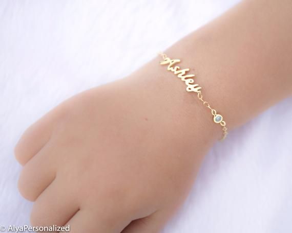 14k Gold Custom Name Bracelet with Birthstone for New Baby or Kids or Adults, Personalized Baby Show Custom Name Adjustable 14k Gold Jewelry, Adjustable Gold Bracelet With Custom Name For Personalized Gift, Personalized Adjustable Nameplate Gold Bracelet, Adjustable Yellow Gold Name Jewelry, Dainty Personalized Name Bracelet With Adjustable Fit, Personalized 14k Gold Adjustable Bracelets, Adjustable Sterling Silver Name Bracelet In Yellow Gold, Custom Name 14k Yellow Gold Bracelet, Adjustable Nameplate Gold Bracelet For Birthday