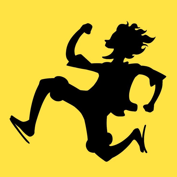 a black and yellow silhouette of a running man