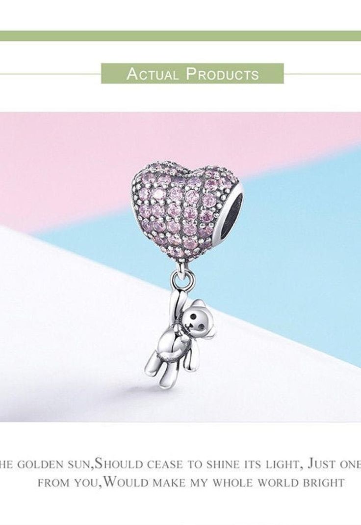 These cute, lovely heart and bear dangle charms features Valentines' gift theme with a dazzling pink cubic zirconia pave heart charm and a tiny teddy bear dangles Pink Heart Charms For Mother's Day, Pink Heart Charm For Mother's Day, Pink Sterling Silver Dangle Charms, Pink Sterling Silver Charms For Gifts, Pink Heart-shaped Dangling Charms, Silver Heart Charm For Birthday, Pink Sterling Silver Charms For Mother's Day, Pink Sterling Silver Charm Bracelet With Dangling Charms, Sterling Silver Pink Charm Bracelet With Dangling Charms