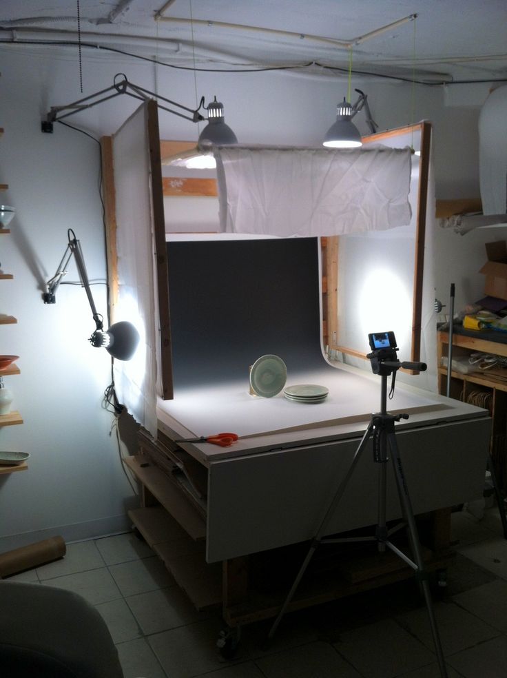 a photo studio setup up with lighting equipment