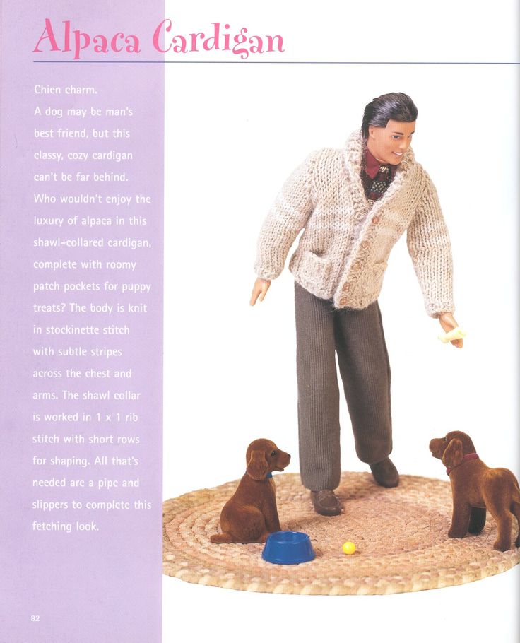 an image of a man with two dogs in front of him and the caption above it says, alpaca cardigan