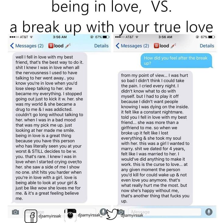 two texts that are being in love, v's and a break up with your true love