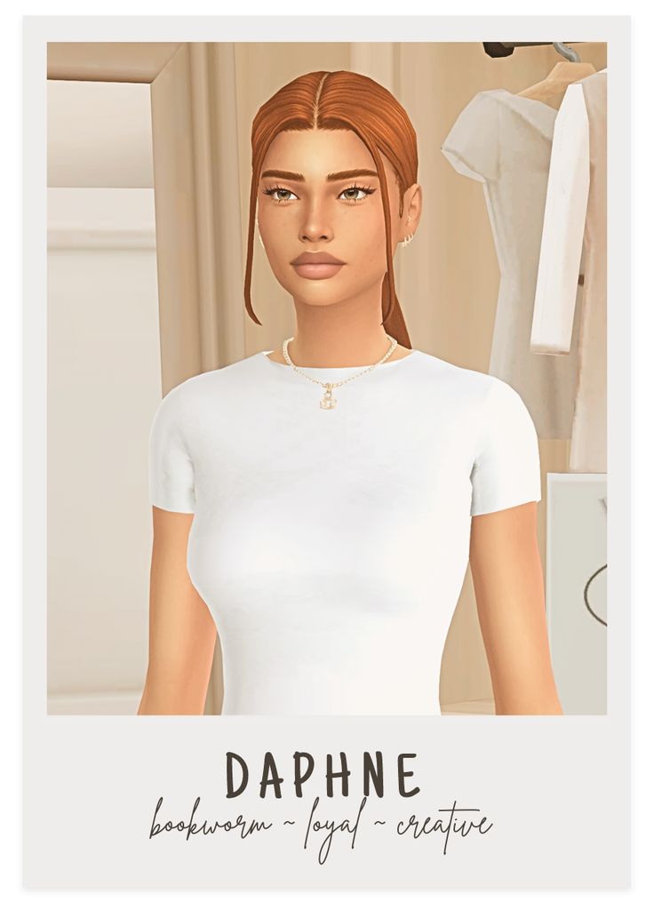 a woman wearing a white shirt and necklace with the name dappne on it