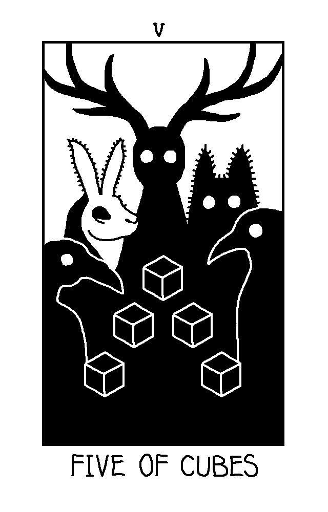 the five of cubes logo with an image of a deer and two other animals