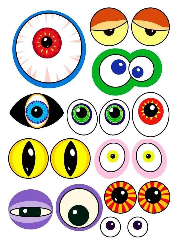 an assortment of cartoon eyes with different shapes and colors on them, including one eyeball