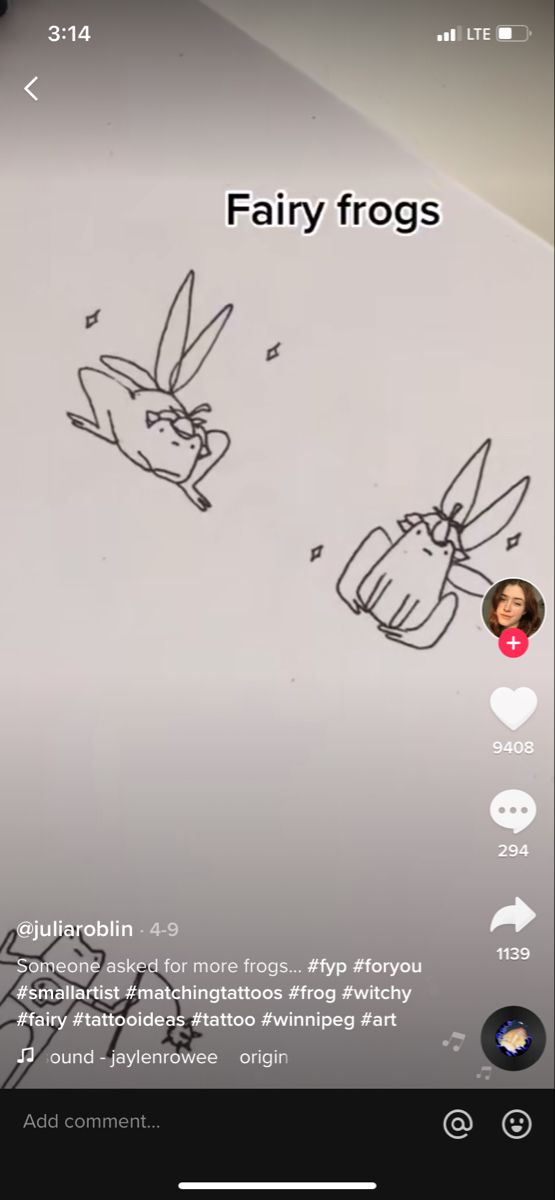 an image of two cartoon animals drawn on paper with the caption fairy frog's