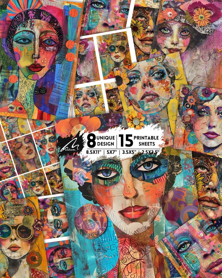 an image of a collage of women's faces with different colors and shapes