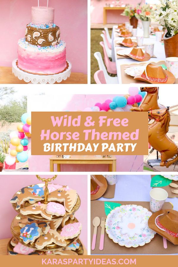 Kara's Party Ideas Wild & Free Horse Themed Birthday Party | Kara's Party Ideas Horse Ranch Birthday Party, Horse 4th Birthday Party, Horse Birthday Party Themes, Wild Horses Birthday Party, Three Year Old Cowgirl Party, Spirit Party Ideas Horse, Wild Horse Birthday Party, Horse Third Birthday Party, Pony 3rd Birthday Party