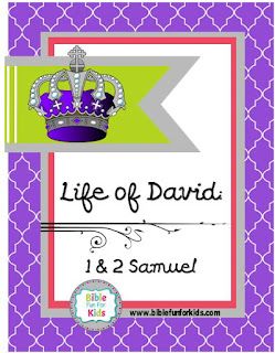 a purple and green birthday card with a crown on the front, saying life of david 1 & 2 samuel