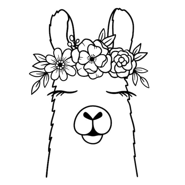 a llama with flowers on its head is shown in the shape of a flower crown