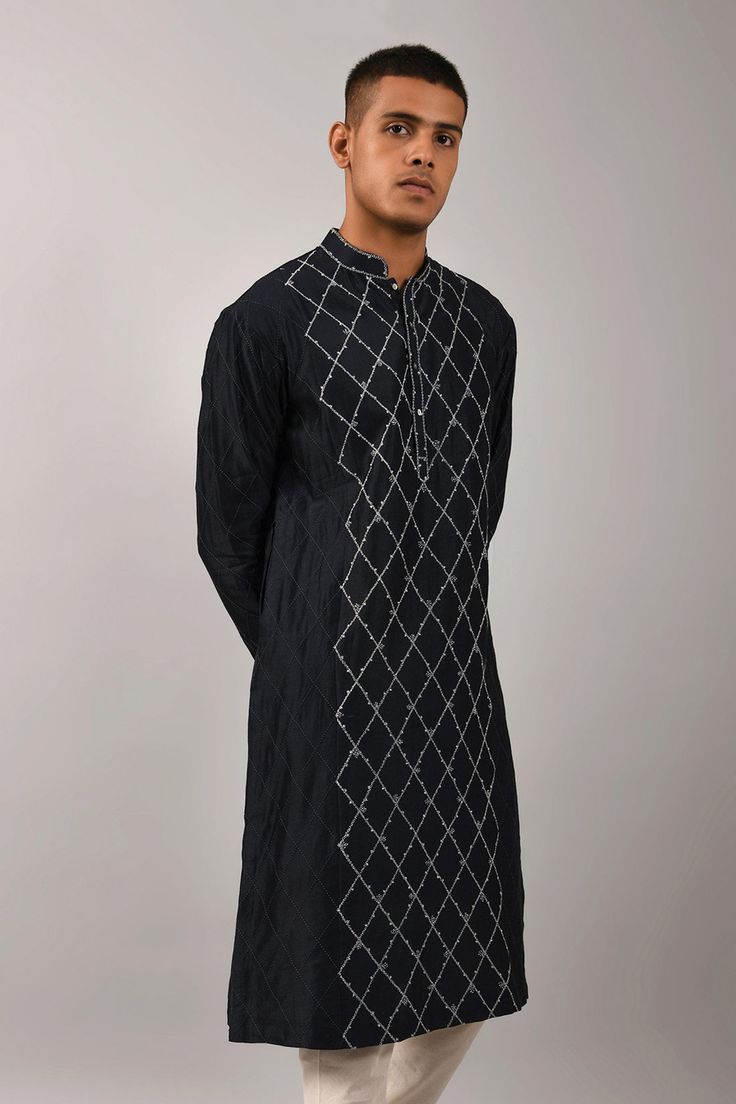 Navy blue straight kurta with all-over thread work in checkered pattern. Comes with ivory cotton churidar.
Components:2
Embroidered
Neckline:Mandarin Collar
Sleeve Length:Full
Fabric:Chanderi, Cotton
Color:Blue
Buttoned placket
Stitch lines
Side slits
Cuff sleeves
Checkered pattern - Aza Fashions Nehru Jacket For Men, Cotton Churidar, Kurta Set For Men, Nehru Jacket, Stitch Lines, Nehru Jackets, Straight Kurta, Embroidered Neckline, Jacket For Men