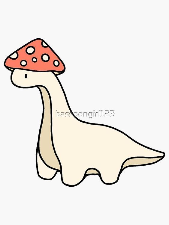 a cartoon dinosaur with a mushroom on its head