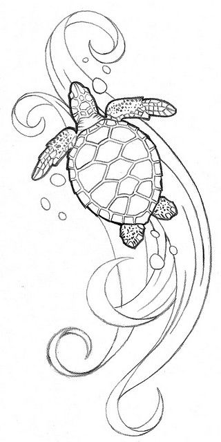 a drawing of a turtle swimming in the ocean