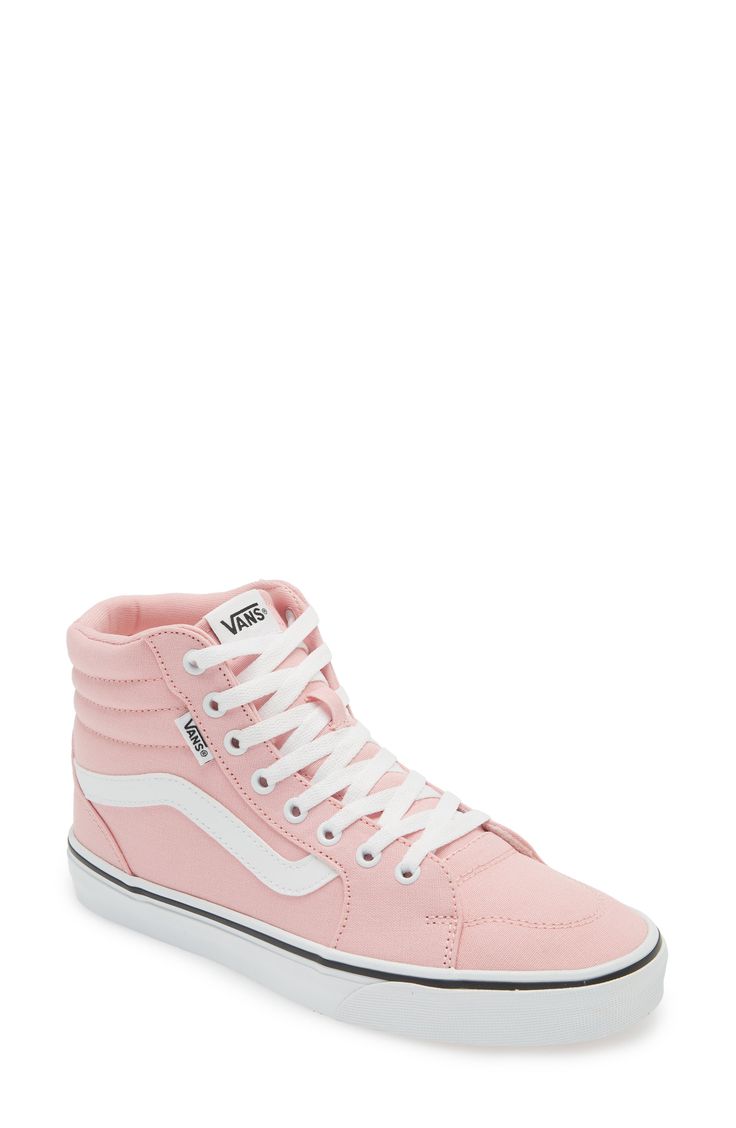 Keep old-school vibes flowing strong in this high-top sneaker that's topped with duarble canvas in a bright-pink hue. Textile upper/synthetic lining and sole Imported Pink Lace-up High-top Sneakers, Pink High-top Sneakers With Round Toe, Pink Casual High-top Sneakers With Round Toe, Pink Round Toe High-top Sneakers, Trendy Pink Mid-top Sneakers, Pink High-top Canvas Shoes With Vulcanized Sole, Vans High-top Canvas Shoes, Casual Pink High-top Sneakers With Vulcanized Sole, Trendy Pink High-top Sneakers For Spring