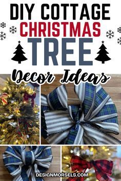 Rustic Farmhouse Christmas Tree Ideas, Farmhouse Christmas Tree Ideas, Cottage Christmas Tree, Rustic Farmhouse Christmas Tree, Cottage Christmas Decor, Diy Cottage, Christmas Tree Decorations Ribbon, Apartment On A Budget, Rustic Farmhouse Christmas