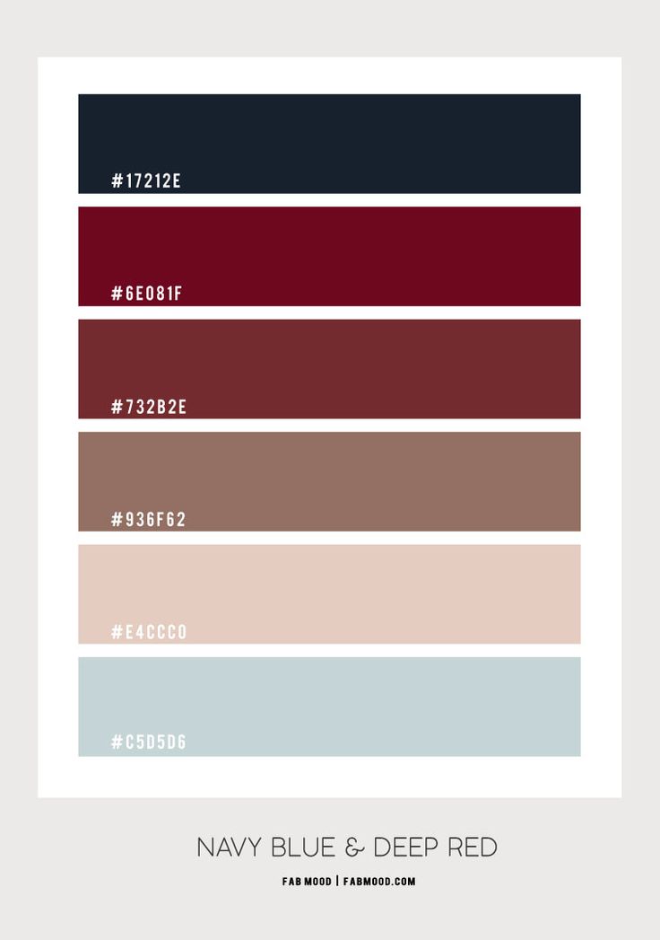 the navy blue and deep red color scheme is featured in this poster, which shows different shades