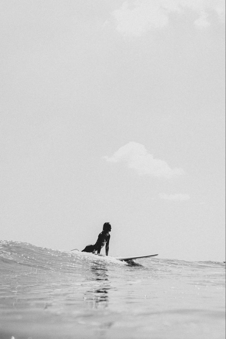 a person riding a surfboard on top of a wave in the ocean with a dog