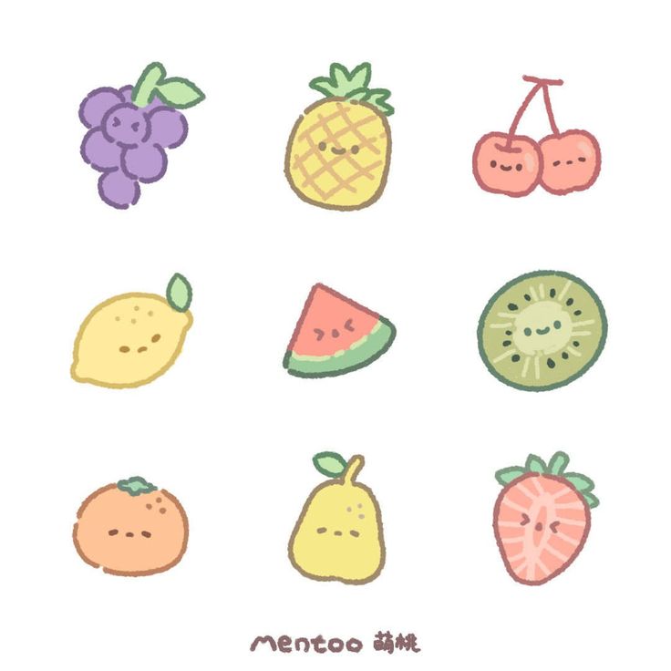 various fruits and vegetables drawn by hand