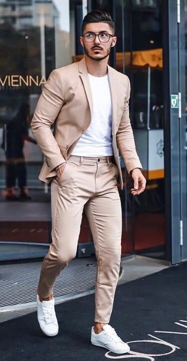 Men Summer Suit 2 Piece Slim Fit One Button, Summer Ivory Casual 2 Pc Suit, beach party suit Suits And Sneakers, Mens Casual Suits, Stylish Mens Suits, Mens Business Casual Outfits, Suits Casual, Tan Suit, Man Suit, Mens Fashion Blazer, Dress Suits For Men