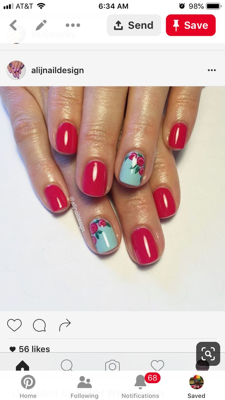 Red Floral Nails, Red Spring Nails, Pedi Ideas, Floral Nail Designs, Nails Red, Get Nails, Dipped Nails, Pedicures, Floral Nails