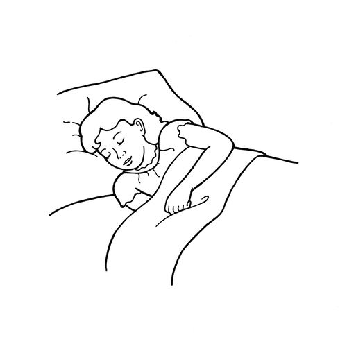 a black and white drawing of a person sleeping