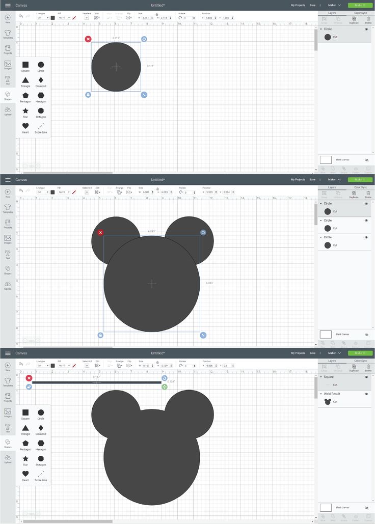 the silhouettes of mickey mouse's head are shown in three separate screens, each with