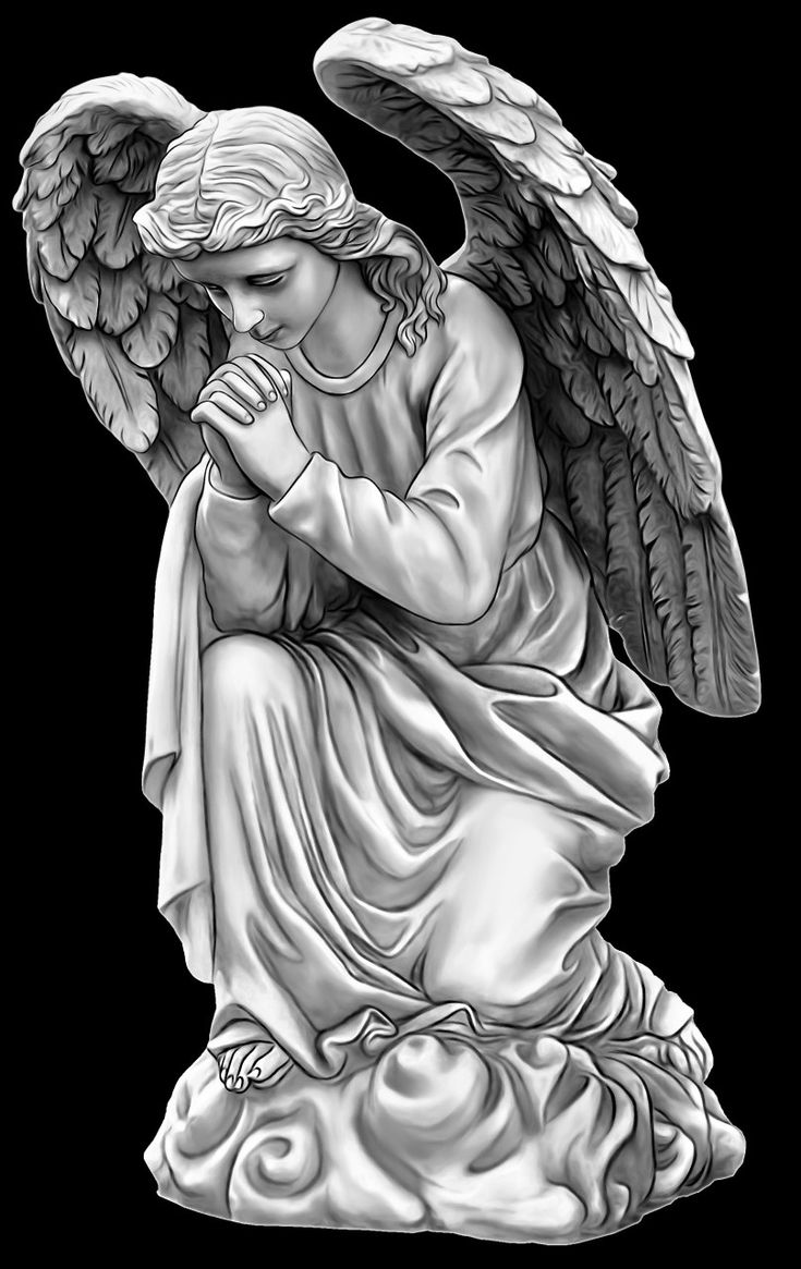 an angel statue is shown on a black background