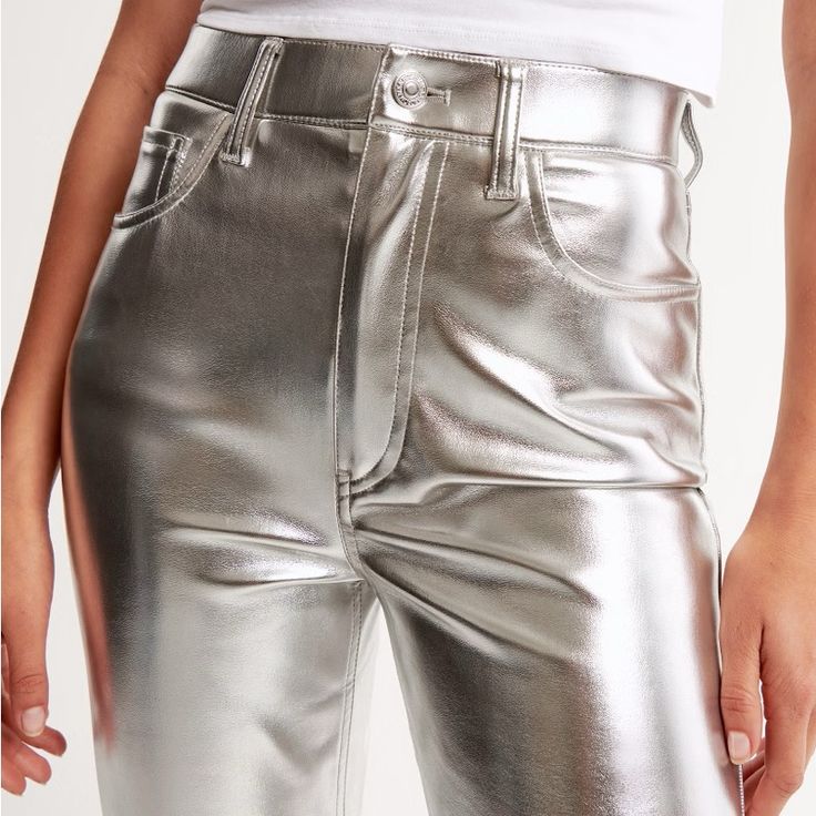 Brand New Never Worn. Silver Vegan Leather Pants. Size 25 (Size 0) Silver Leather Pants, Never Fully Dressed, Leather Skirts, Women's Bottoms, Straight Leg Trousers, Straight Pants, Straight Leg Pants, American Apparel, Shinee