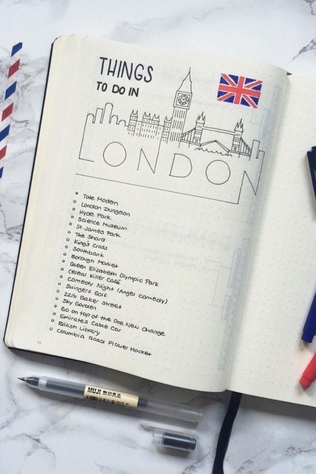 an open notebook with things to do in london written on it