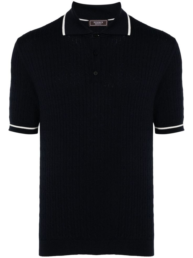 navy blue cotton ribbed knit striped edge short front button fastening polo collar short sleeves straight hem City Shorts, Airport Fashion, Balenciaga Triple S, Custom Watch, Short Suit, Summer Beach Wear, Espadrille Shoes, Polo Collar, Light Jacket