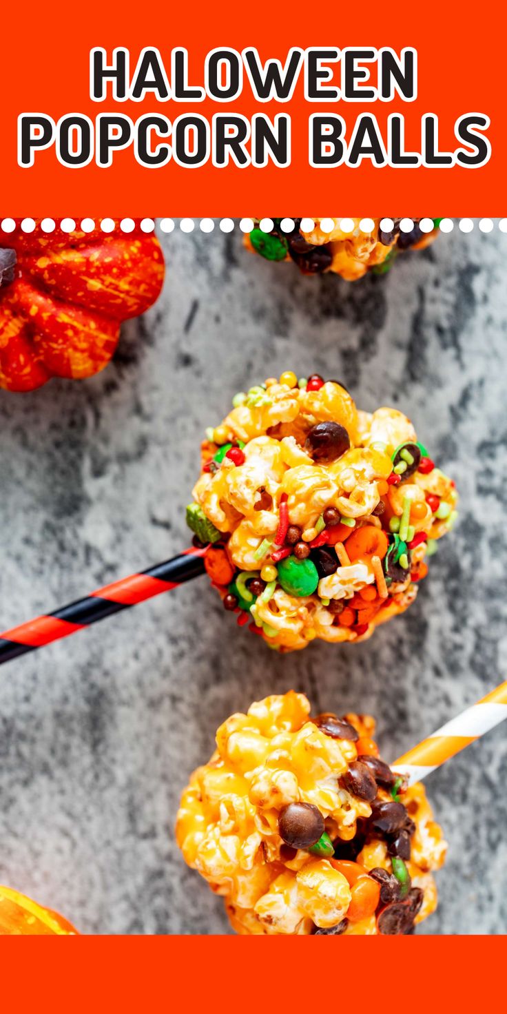 halloween popcorn balls with candy on top