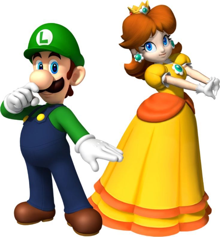 mario and princess peach are standing next to each other in front of a white background