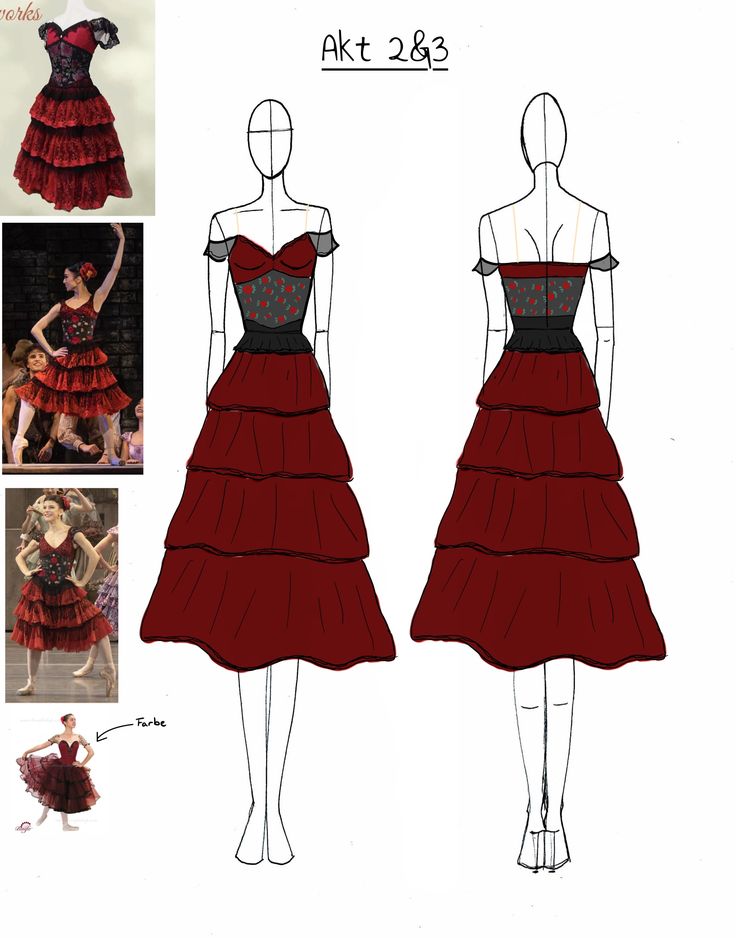 a drawing of a red dress with tiered layers