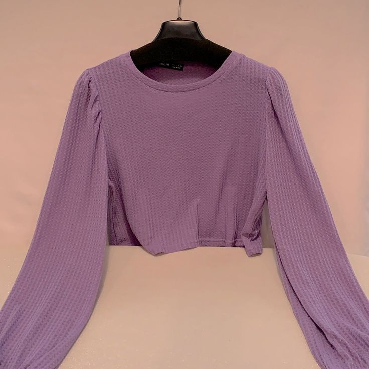 Nwot Shein Purple Long Sleeve Crop Blouse. 95% Polyester 5% Spandex Size Medium Casual Purple Ribbed Top, Purple Stretch Long Sleeve Crop Top, Purple Long Sleeve Stretch Crop Top, Casual Purple Knit Top, Purple Ribbed Top, Purple Stretch Crop Top, Purple Long Sleeve Crop Top For Spring, Purple Stretch Casual Blouse, Casual Stretch Purple Blouse