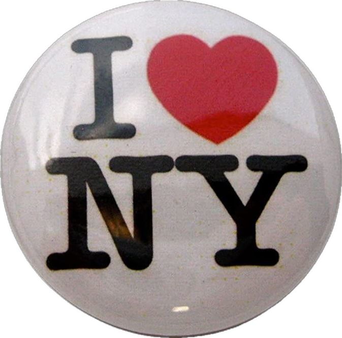 i love new york button with the word i love ny in black and red on it