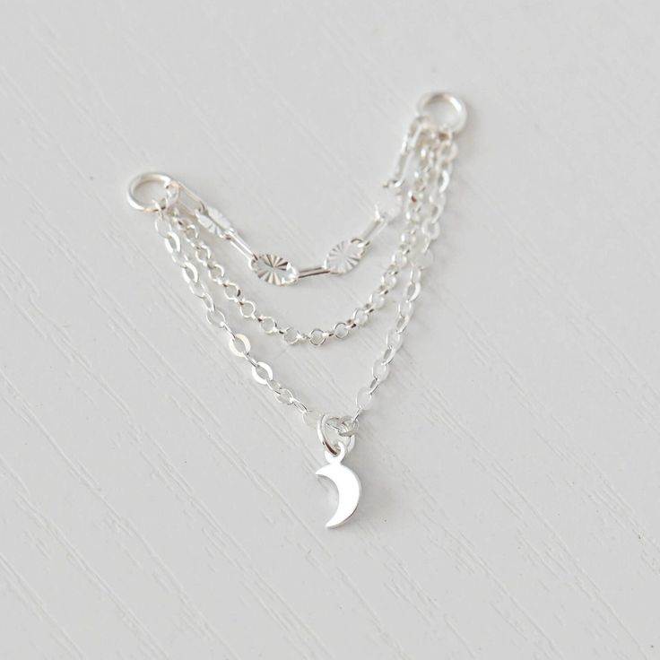 Dainty Silver Dangle Cartilage Earrings, Silver Dainty Dangle Cartilage Earrings, Helix Piercing Chain, Chain Industrial Piercing, Industrial Piercing Chain, Moon Piercing, Chain Industrial, Piercing Chain, Earring Chain