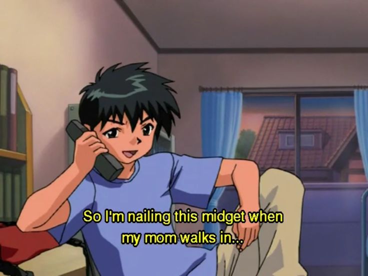 an anime character talking on a cell phone