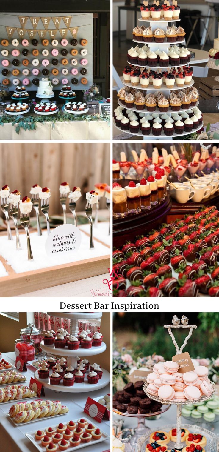 several pictures of different desserts and pastries on display at a wedding or baby shower