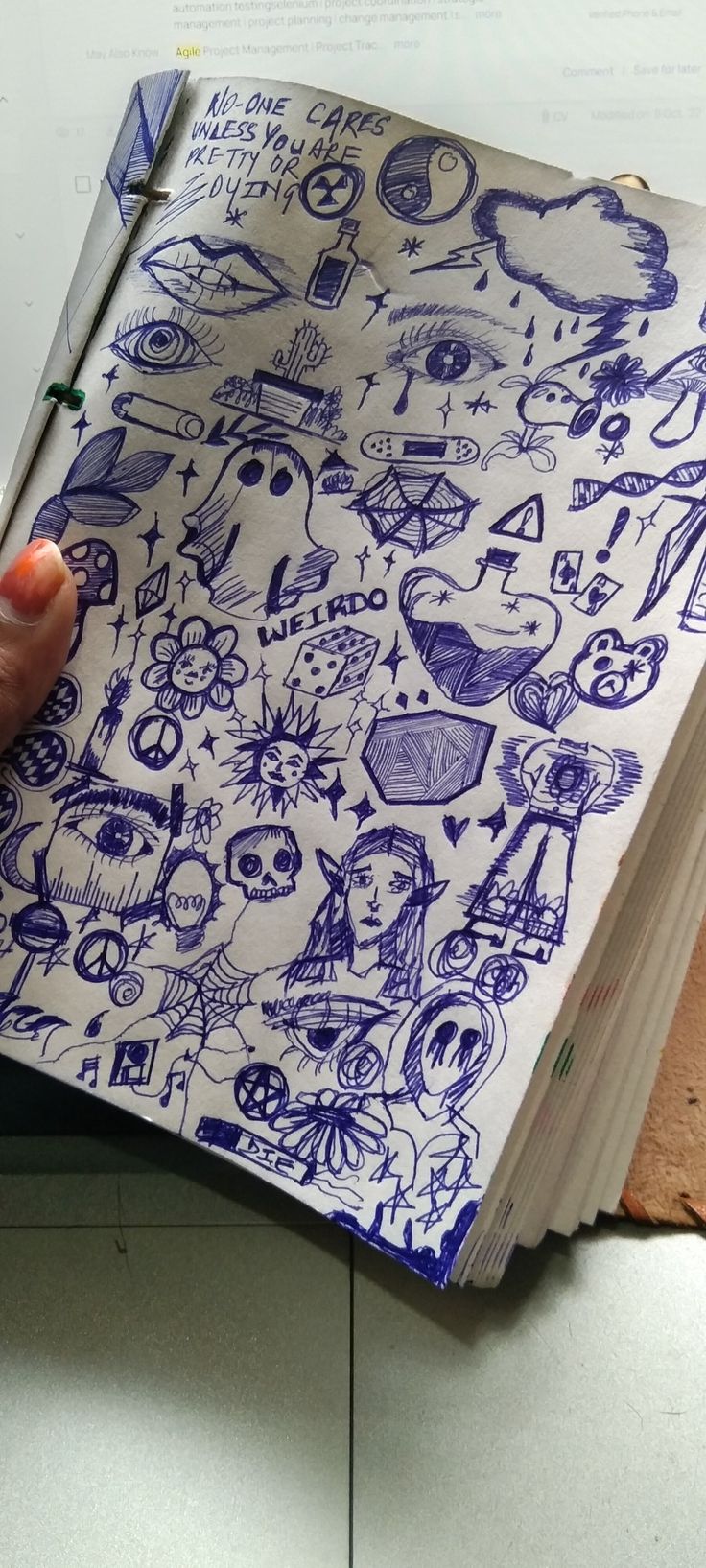 a person holding a book with drawings on it