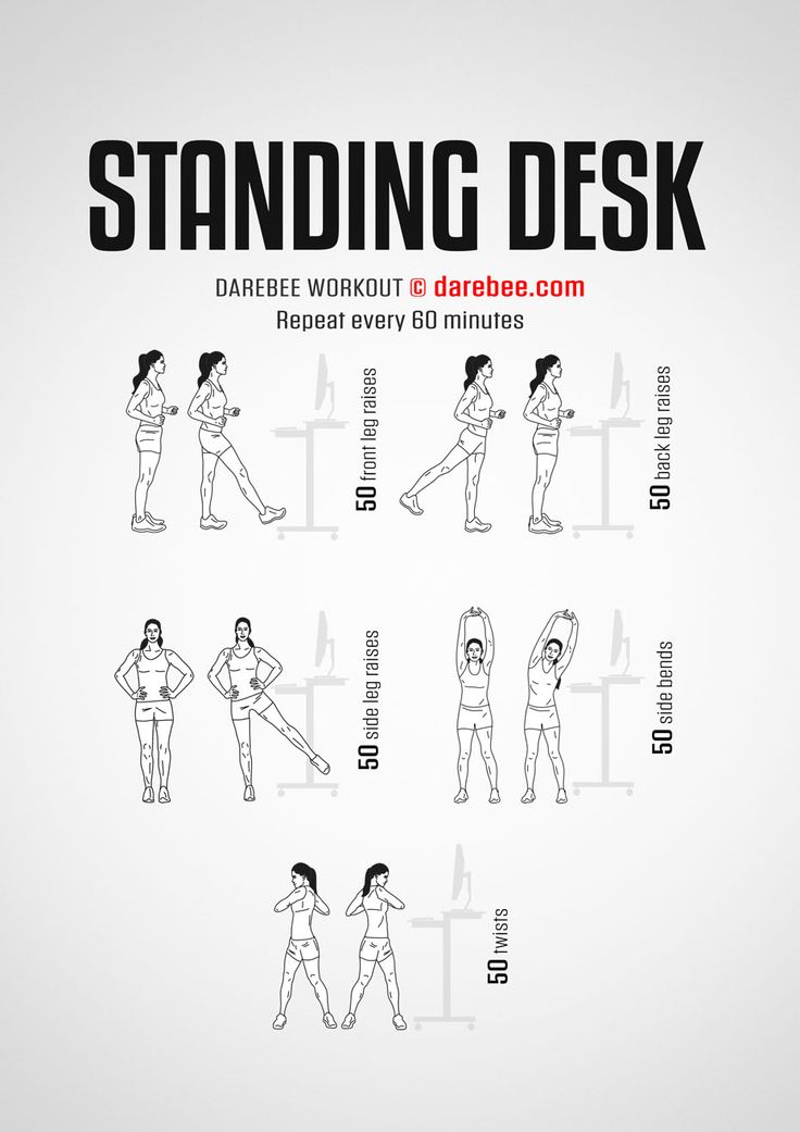 a poster with instructions on how to use the standing desk for work and home workouts