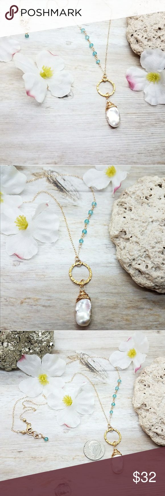 14kt gold filled Keshi Pearl necklace This gorgeous keshi pearl necklace hangs on a 14kt gold filled chain about 16 inches long and is wire wrapped in 14kt gold filled wire.. it has some tiny apatite gemstone rondelles.. thank you for looking😊  I also have jewelry listed on my instagram @beautiful_label Beautiful Label Jewelry Necklaces Keshi Pearl Necklace, Gold Cream, Keshi Pearls, Gold Filled Chain, 14kt Gold, Wire Wrapped, Gold Filled, Pearl Necklace, Jewelry Necklaces