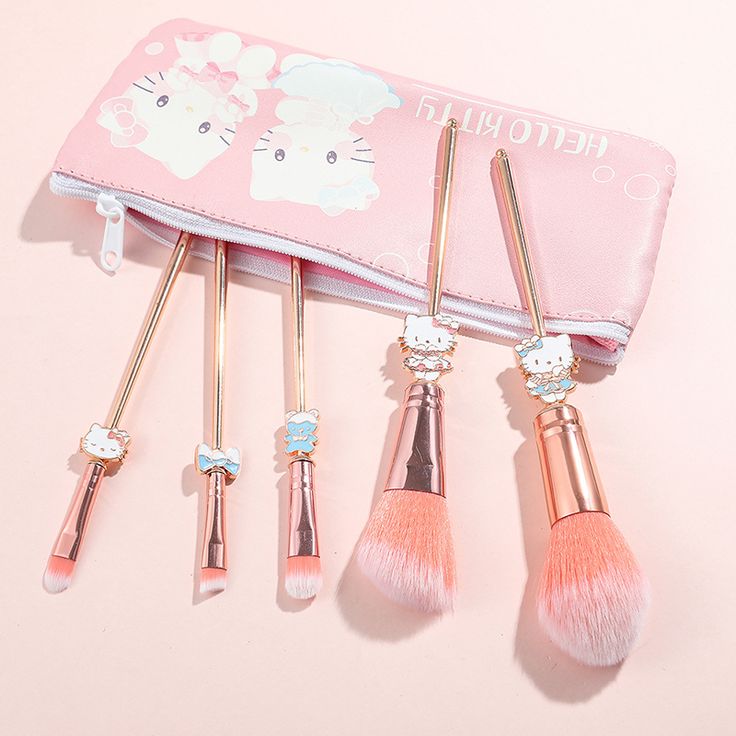 Hello Kitty Makeup Brush Set Miniso Sanrio Cartoon Anime Figures Blush Eye Shadow Loose Powder Powdered Eyeliner, Kitty Makeup, Powder Lipstick, Hello Kitty Makeup, Makeup Sets, Cosmetic Kit, Beauty Brushes, Kitty Stuff, Pillows Decorative