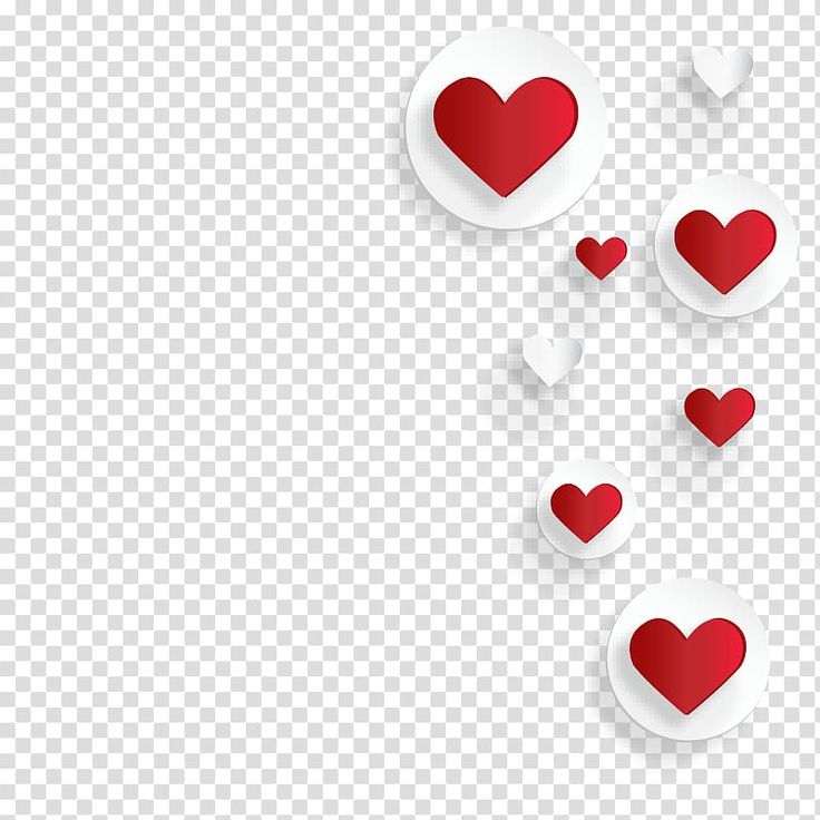 red hearts are floating in the air on a transparent background, with white circles around them