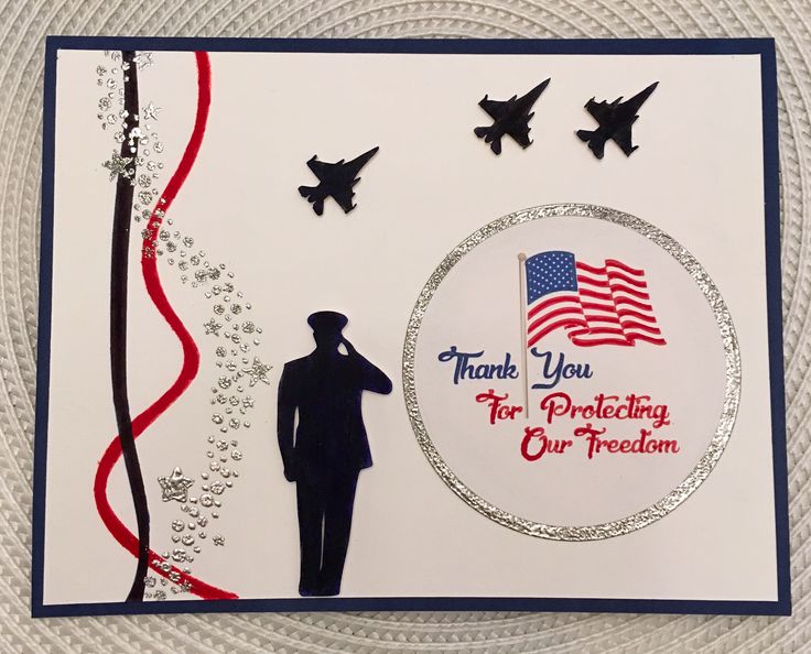 a thank you card with an image of a man in uniform and the words thank you for protecting our freedom